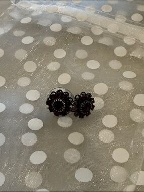 Dark Garnet Floral Clip-On Earrings - Unbranded- post back